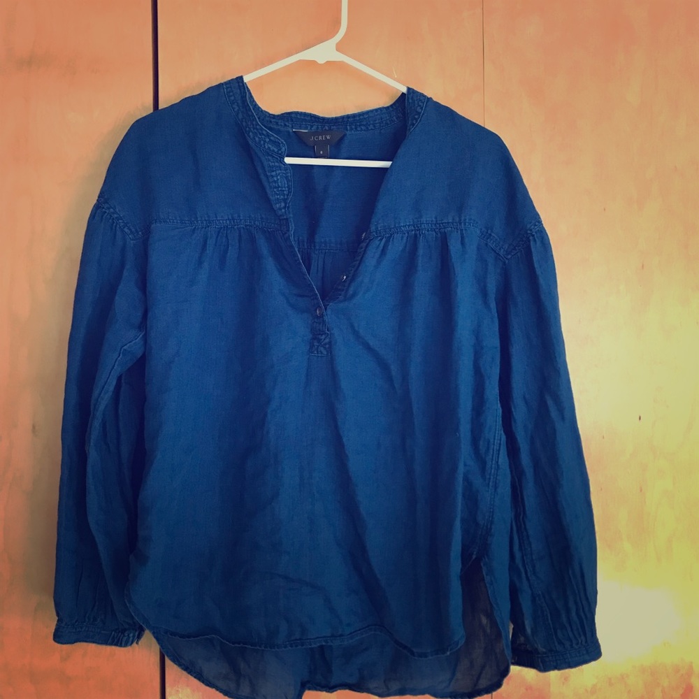 J Crew Gathered Indigo Blue Blouse, sz 8